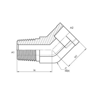 Male NPT x Female NPT 45° Elbow, Stainless Steel - HTX Fluid Power
