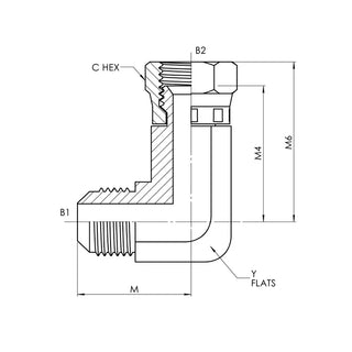Male JIC x Female JIC Swivel 90° Elbow Long - HTX Fluid Power