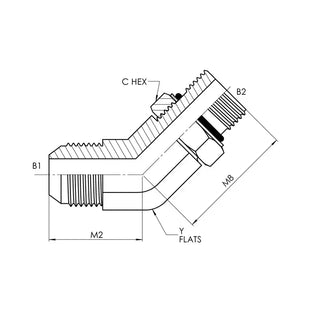 Male JIC x Male Adj. SAE-ORB 45° Elbow, Stainless Steel - HTX Fluid Power