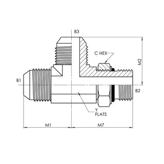 Male JIC x Male Adj. SAE-ORB x Male JIC Run Tee, Stainless Steel - HTX Fluid Power