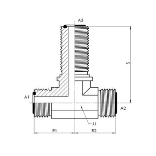 Male ORFS Bulkhead Branch Tee w/ Locknut - HTX Fluid Power