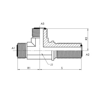 Male ORFS Bulkhead Run Tee w/ Locknut - HTX Fluid Power
