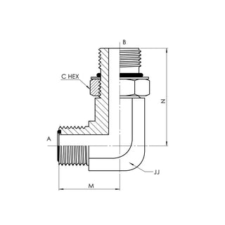 Male ORFS x Male ADJ-ORB 90° Elbow Long - HTX Fluid Power