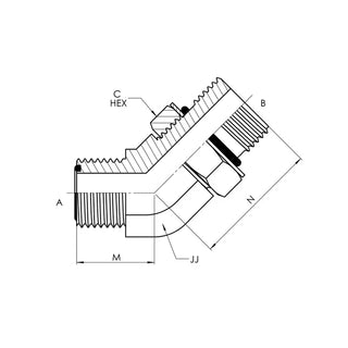 Male O-Ring Face Seal x Male ADJ-ORB 45° Elbow - HTX Fluid Power