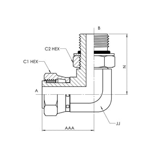 Female ORFS x Male ADJ-ORB 90° Elbow - HTX Fluid Power