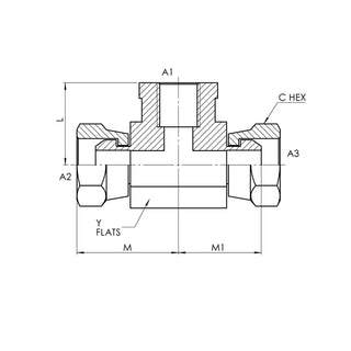 1602-06-06-06-FG | 06 FPS - 06 FPS - 06 FP Tee Forged, Carbon Steel - HTX Fluid Power