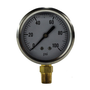 80061 | Liquid-Filled Pressure Gauge, 2-1/2 in Dial, 1/4 in Lower Mount, 0-15psi