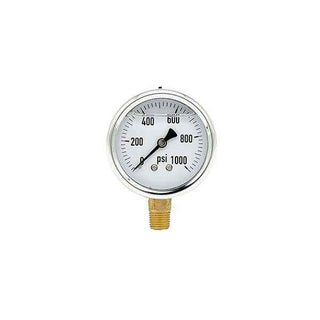 200L-254-0-1000N | 2.5", 0-1000 PSI, Stainless Steel x Brass, 1/4", Lower Mount Pressure Gauge