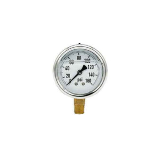 200L-254-0-160N | 2.5", 0-160 PSI, Stainless Steel x Brass, 1/4", Lower Mount Pressure Gauge