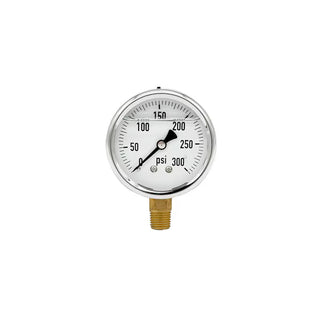 200L-254-0-300N | 2.5", 0-300 PSI, Stainless Steel x Brass, 1/4", Lower Mount Pressure Gauge