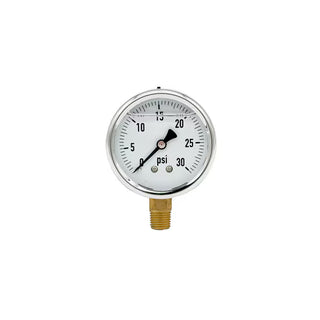 200L-254-0-30N | 2.5", 0-30 PSI, Stainless Steel x Brass, 1/4", Lower Mount Pressure Gauge