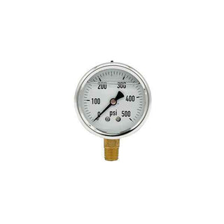 200L-254-0-500N | 2.5", 0-500 PSI, Stainless Steel x Brass, 1/4", Lower Mount Pressure Gauge