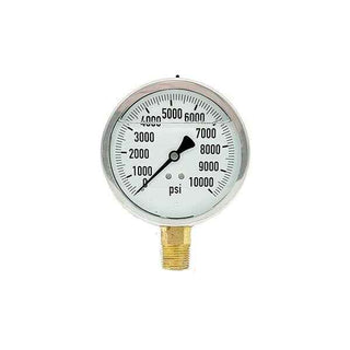 200L-402-0-10000N | 4", 0-10000 PSI, Stainless Steel x Brass, 1/2" Lower Mount Pressure Gauge