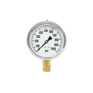 200L-402-0-1000N | 4", 0-1000 PSI, Stainless Steel x Brass, 1/2" Lower Mount Pressure Gauge