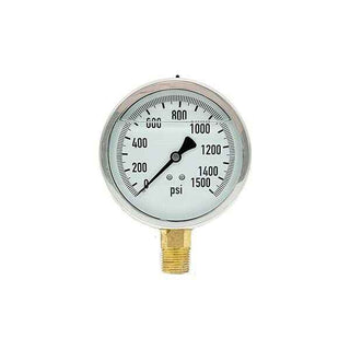 200L-402-0-1500N | 4", 0-1500 PSI, Stainless Steel x Brass, 1/2" Lower Mount Pressure Gauge