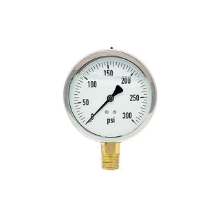 200L-402-0-300N | 4", 0-300 PSI, Stainless Steel x Brass, 1/2" Lower Mount Pressure Gauge