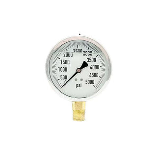 200L-402-0-5000N | 4", 0-5000 PSI, Stainless Steel x Brass, 1/2" Lower Mount Pressure Gauge