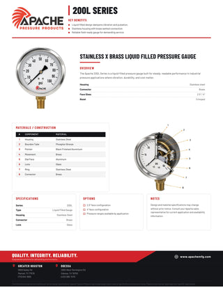 200L-402-0-600N | 4", 0-600 PSI, Stainless Steel x Brass, 1/2" Lower Mount Pressure Gauge
