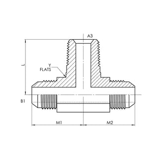 2601-04-04-02-FG | 04 MJ - 04 MJ - 02 MP Branch Tee Forged, Carbon Steel - HTX Fluid Power