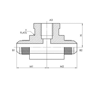 2602-12-12-12-FG | 12 MJ - 12 MJ - 12 FP Branch Tee Forged, Carbon Steel - HTX Fluid Power