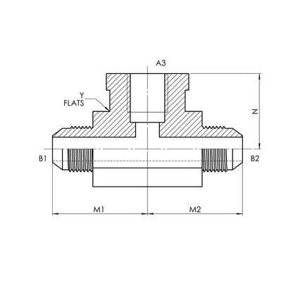 12 MJ - 12 MJ - 12 FP Branch Tee Forged, Carbon Steel - HTX Fluid Power