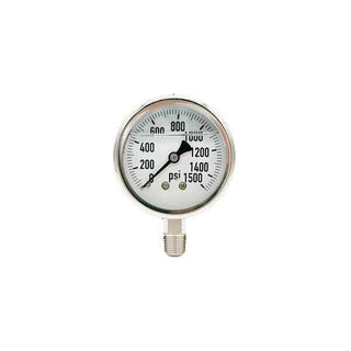 300L-254-0-1500N | 2.5", 0-1500 PSI, Stainless Steel x Stainless Steel, 1/4", Lower Mount Pressure Gauge