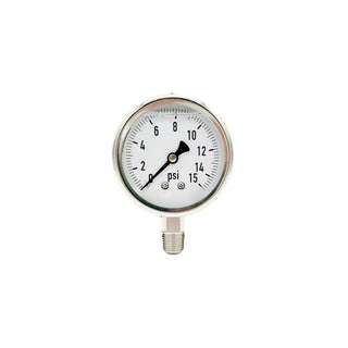 300L-254-0-15N | 2.5", 0-15 PSI, Stainless Steel x Stainless Steel, 1/4", Lower Mount Pressure Gauge