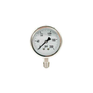 300L-254-0-200N | 2.5", 0-200 PSI, Stainless Steel x Stainless Steel, 1/4", Lower Mount Pressure Gauge