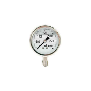 300L-254-0-3000N | 2.5", 0-3000 PSI, Stainless Steel x Stainless Steel, 1/4", Lower Mount Pressure Gauge