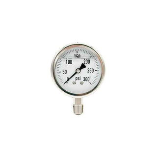 300L-254-0-300N | 2.5", 0-300 PSI, Stainless Steel x Stainless Steel, 1/4", Lower Mount Pressure Gauge