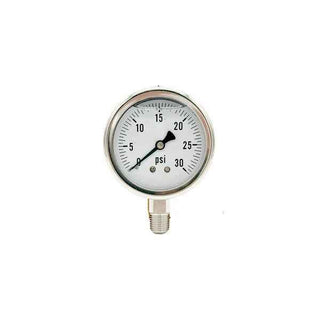 300L-254-0-30N | 2.5", 0-30 PSI, Stainless Steel x Stainless Steel, 1/4", Lower Mount Pressure Gauge
