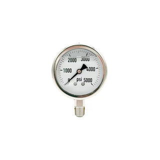 300L-254-0-5000N | 2.5", 0-5000 PSI, Stainless Steel x Stainless Steel, 1/4", Lower Mount Pressure Gauge
