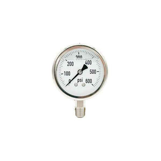 300L-254-0-600N | 2.5", 0-600 PSI, Stainless Steel x Stainless Steel, 1/4", Lower Mount Pressure Gauge