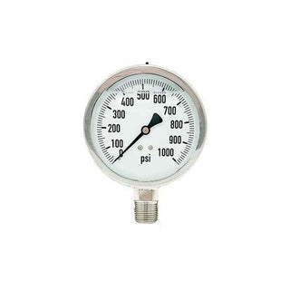 300L-402-0-1000N | 4", 0-1000 PSI, Stainless Steel x Stainless Steel, 1/2" Lower Mount Pressure Gauge