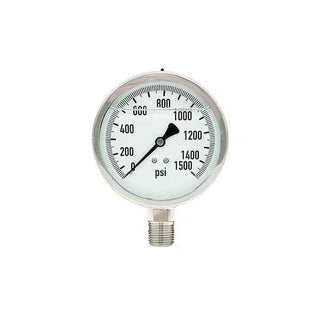 300L-402-0-1500N | 4", 0-1500 PSI, Stainless Steel x Stainless Steel, 1/2" Lower Mount Pressure Gauge
