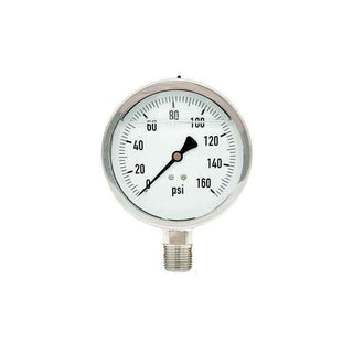 300L-402-0-160N | 4", 0-160 PSI, Stainless Steel x Stainless Steel, 1/2" Lower Mount Pressure Gauge