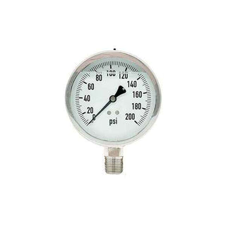 300L-402-0-200N | 4", 0-200 PSI, Stainless Steel x Stainless Steel, 1/2" Lower Mount Pressure Gauge