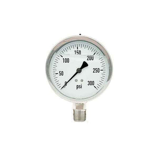 300L-402-0-300N | 4", 0-300 PSI, Stainless Steel x Stainless Steel, 1/2" Lower Mount Pressure Gauge