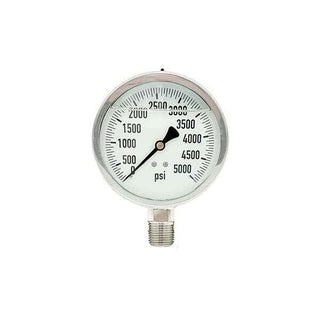 300L-402-0-5000N | 4", 0-5000 PSI, Stainless Steel x Stainless Steel, 1/2" Lower Mount Pressure Gauge