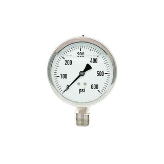 300L-402-0-600N | 4", 0-600 PSI, Stainless Steel x Stainless Steel, 1/2" Lower Mount Pressure Gauge
