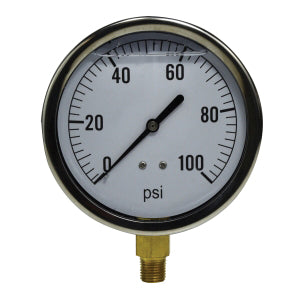 80463 | Liquid-Filled Pressure Gauge, 4 in Dial, 1/4 in Lower Mount, 0-100psi