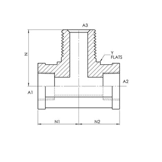 SS-5604-04-04-04 | 04 FP - 04 FP - 04 MP Tee, Stainless Steel - HTX Fluid Power