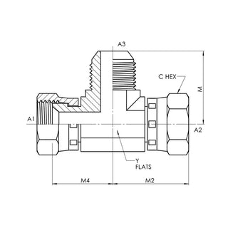 6603-06-06-06-FG | 06 FJS - 06 FJS - 06 MJ Tee Forged, Carbon Steel - HTX Fluid Power