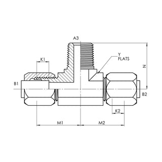 C2601-12-12-12-FG | 12 BT - 12 BT - 12 MP Branch Tee Forged, Carbon Steel - HTX Fluid Power