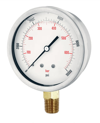 CFC2P-280E | Pressure Gauge, Fill: Glycerine, Size: 4", Connection: 1/2" NPT, Mount Location: Lower Back w/ Flange, Range: 0-4000 PSI, Material: Stainless Steel / Brass - HTX Fluid Power
