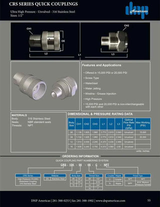 CRS-SS-12-12C-NPT | 3/4" Coupling x 3/4" Female NPT, Stainless Steel, 10,000PSI. - HTX Fluid Power