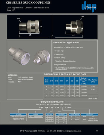 1/2" Nipple x 3/8" NPT Female NPT, Stainless, 15,000PSI