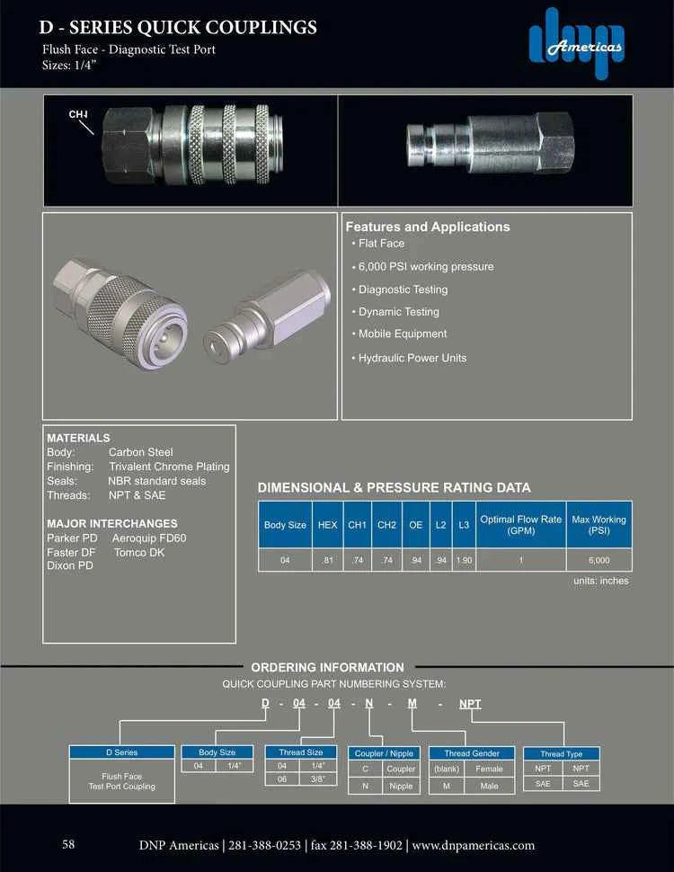 Diagnostic Nipple 1/8" nipple body x 1/8" female NPT DNP Americas
