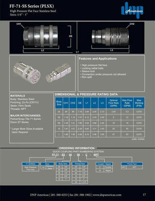 FF-71-SS-04-04N | Snap-Tite 71 Series, 1/4" Nipple Body x 1/4" female NPT, 316 stainless steel - HTX Fluid Power