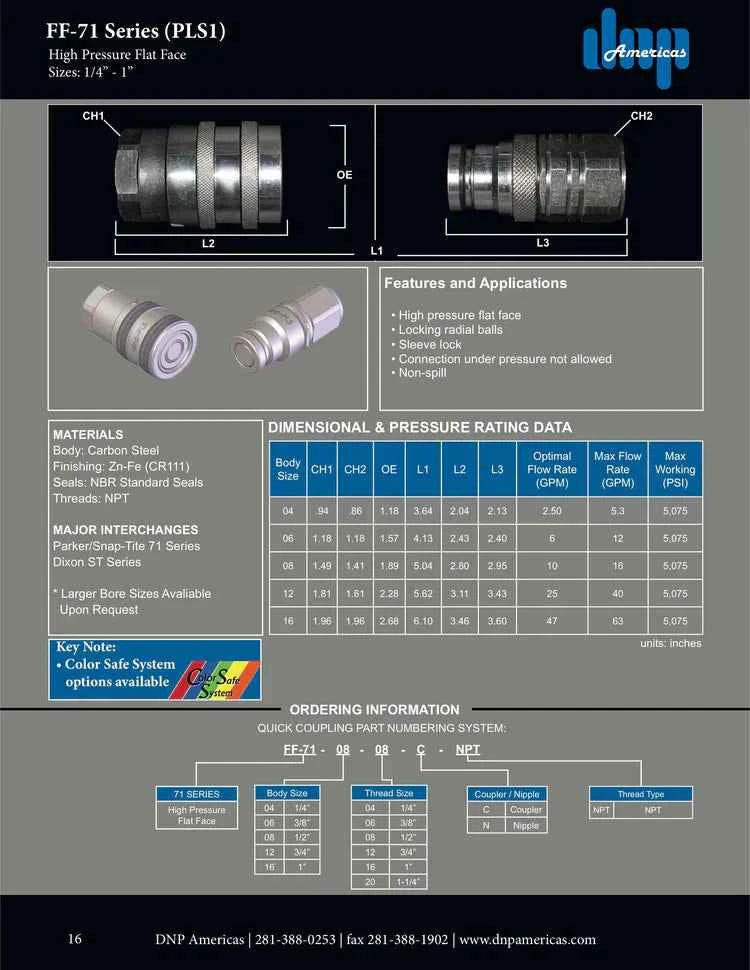 Flush Face Coupling, 1/2" body size x 1/2" female NPT - HTX Fluid Power